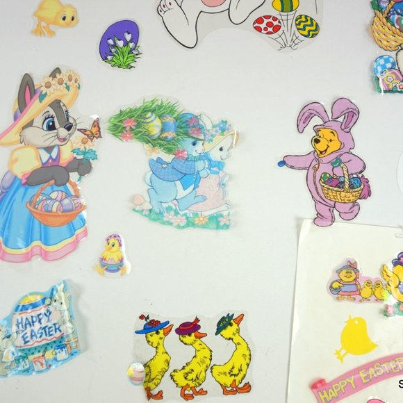 Vintage Easter Theme Window Clings Bunnies Decorations Reusable Lot 25+ - Picture 3 of 9